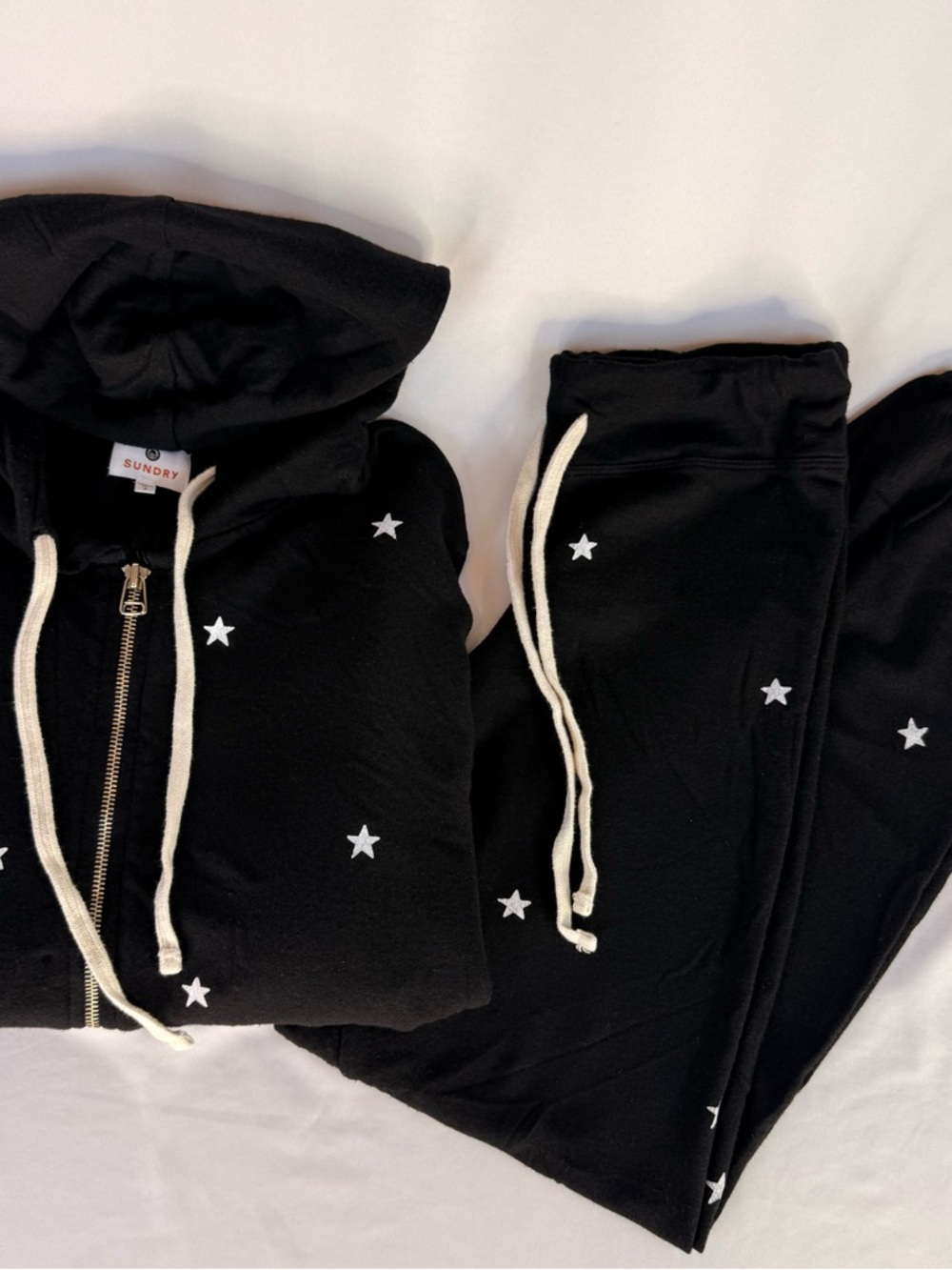 Sundry Black Star Print Jogger Set (sold as set) Zip-up Hoodie M, Joggers S